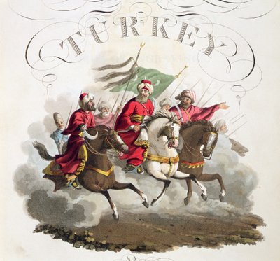 Detail of title page, from Costumes of the Various Nations, Volume VII, The Military Costume of Turkey, by Thomas MacLean, published c.1800-18 (hand coloured aquatint) by English School